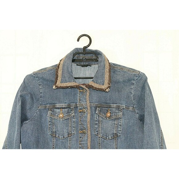Venezia Womens Vintage Jean Trucker Jacket Rhinestones Fringe Coat Size L - Picture 3 of 8